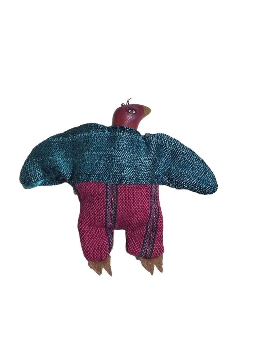 VTG Native Bird tribal wood head fabric body handmade brooch folk art